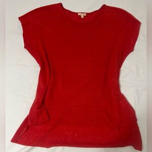 Eileen Fisher Red 100% Linen Knit Tunic Top Cap Sleeve Boatneck Size S